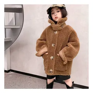 Mantel Besar Musim Dingin Anak, Jaket Wol Musim Dingin Bulu Polos Modis Motif Macan Tutul untuk Anak Perempuan
