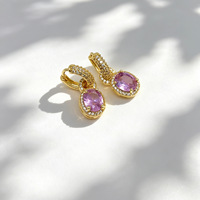 SENYU Boucles d'oreilles créoles ovales amovibles 2-en-1 avec pierre de naissance, en laiton plaqué or 18 carats, pavées de zircon cubique et pendentifs en cristal détachables