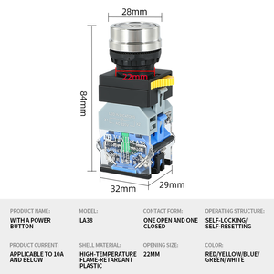 Interrupteur réinitialisable GQ38-11D avec indicateur lumineux, interrupteur autobloquant GQ38-11DS - Composants électriques de qualité supérieure, fonctionnement fiable - Product Image 3