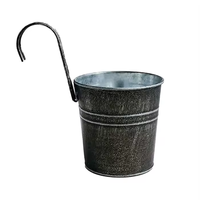 Pot de fleurs suspendu vintage noir vieilli en métal, avec crochet en fer galvanisé, pour balcon, balustrade, clôture, décoration de jardin