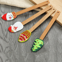 Spatule en silicone personnalisée pour Noël, manche en bois, résistante à la chaleur, logo personnalisé, couleur, sapin de Noël, bonhomme de neige, grattoir à gâteau, outil de pâtisserie