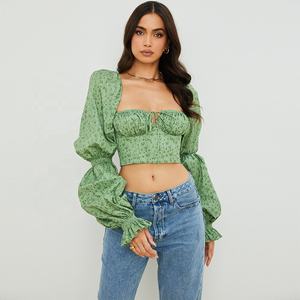 OUDINA Novedades <span class=keywords><strong>2022</strong></span> Hollow Floral Zipper Blusa de manga larga Crop Top para mujeres Tops - Product Image 5