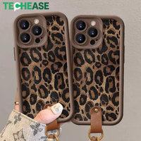 Étui de téléphone portable personnalisé OEM en TPU à imprimé léopard, antichoc, avec cordon de poignet, étuis de protection pour iPhone, fournisseur en gros