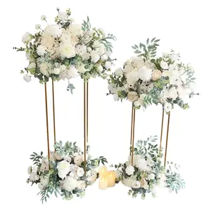 YOUYIZUO Besi Tempa Meja Pernikahan Emas Logam Dekorasi Mawar Acara Pusat Pernikahan Dekorasi Bunga Buatan untuk Meja