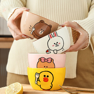 Ensemble de 4 bols en céramique, motif lapin brun de dessin animé, Sally Choco, vaisselle pour la maison, boîte cadeau pour le dîner quotidien en famille - Product Image 5