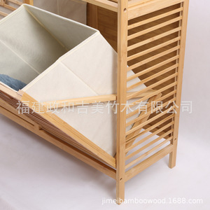 Bamboo Clothing Organizer Storage Cabinet With Slatted Doors And Handles For <b>Laundry</b> Room Use - Product Image 5