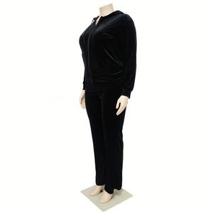 Set Trendy Autunno Inverno <span class=keywords><strong>Taglie</strong></span> Forti per <span class=keywords><strong>Donna</strong></span>, Completo Due Pezzi con Felpa con Cappuccio e Pantaloni a Gamba Larga in Velluto - Product Image 4