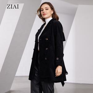 Haut de gamme printemps femmes Double boutonnage 100% coton velours côtelé <span class=keywords><strong>Trench</strong></span> Coat <span class=keywords><strong>mi</strong></span>-<span class=keywords><strong>long</strong></span> <span class=keywords><strong>Trench</strong></span> Coat avec ceinture - Product Image 2