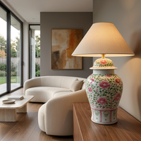 Lampe en forme de pot à gingembre de style asiatique classique, motif floral de pivoine torsadée éclatant, pour la décoration de collection de maison de luxe vintage