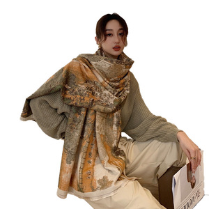 Bufanda de estilo chino para mujer, pañuelo de <span class=keywords><strong>Cachemira</strong></span> de doble cara, elegante, retro, de invierno, con <span class=keywords><strong>mapa</strong></span> de orilla del río, Festival qinging - Product Image 6