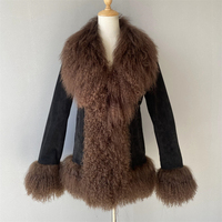 Jxwatcher Manteaux en Vrai Cuir de Mouton pour Femmes, Col en Fourrure de Mongolie, Vente en Gros, Vestes en Cuir Souple Authentique pour Femmes