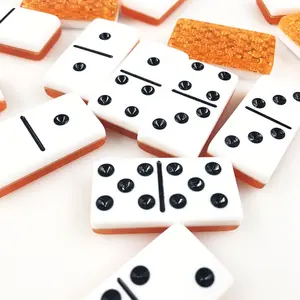 Dominoes Manufacturer Customized JUMBO Glitter Back Domino Block 2 Layer Double 6 Domino Game Tile
