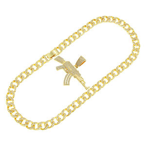 Colgante de pistola de diamantes de imitación para hombre, joyería de Hip Hop de 18K, collar con colgante de oro AK47 - Product Image 3