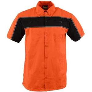 2025 Leather MDM11670.144 Men's <b>Black</b> Work Shirt with Orange <b>Button</b> up Heavy-Duty Classic Mechanic Workwear - Product Image 5