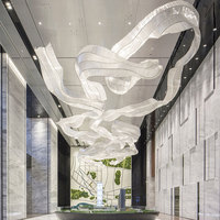 Lustres suspendus en forme de ruban LED, personnalisables, de couleur carrée, de forme longue, créatifs, modernes, pour hall d'hôtel, villa, décoration