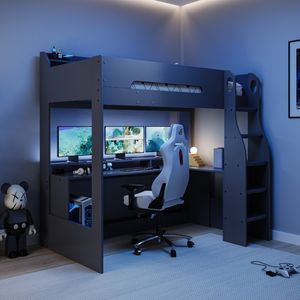 Cama Alta Tipo Loft para Gaming para Habitación de Niño con Escritorio, Muebles de Videojuegos para Niños - Product Image 1