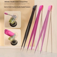 Pince à épiler multifonctionnelle en acier inoxydable à double usage, outil de nail art, clip pour strass, pointe en silicone double face, manucure