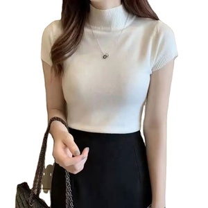 Women's Half-High Neck Short-Sleeved <b>Sweater</b> Bottoming <b>Shirt</b> With a Inside Thin Short Top - Product Image 3