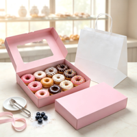 Ensemble d'emballages de boulangerie en carton pliable et recyclable avec logo personnalisé, poignée et ruban, impression quadricolore pour gâteaux et en-cas