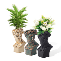 Portrait créatif Sculpture David noir mat Pot de fleurs extérieur intérieur tête Pots de fleurs argile visage planteur Pot de fleur