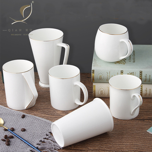 Wholesale <strong>Large</strong>-Capacity <strong>Bone</strong> <strong>China</strong> Ceramic Business-Style <strong>Mugs</strong> Pure White Gold Trim Tea Cups Saucers for Home Use Promotional - Product Image 1