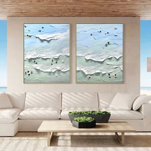 Peinture à l'huile originale peinte à la main, art abstrait en plâtre, ciel et océan, art mural 3D, grande taille, couleur moderne, texture 3D, peinture à l'huile faite à la main - Product Image 1