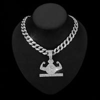 Usine vente chaude glacé 15mm chaîne cubaine avec alliage et strass Hip Hop bras sac d'argent pendentif collier
