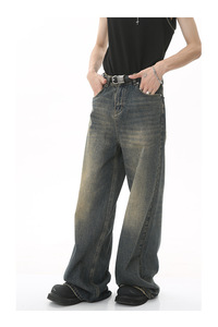 Fabrik Maßge schneiderte Herren bekleidung National Trend Retro Blau gewaschene <span class=keywords><strong>Jeans</strong></span> für Herren Lose gerade Beine und breite Beine für Herren - Product Image 4