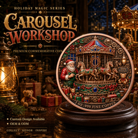 Pièce de monnaie en cuivre fin 999 de 1 once avec relief 3D, thèmes Père Noël, Atelier de jouets, Cheval de carrousel, Train jouet de Noël, commémorative, pour décoration de fêtes, présentation et cadeau