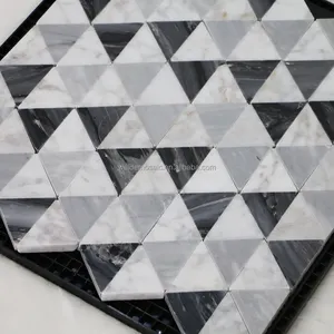 Triangle Marble Mosaic Tile Latest Decoration Interior Kitchen Backboard Gray White Geometric Mosaic Wall Panel