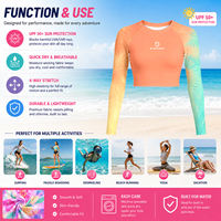 Hawaii Nouvelle Mode Crop Top Manches Longues UPF50+ Rashguard de Plage pour Femme, pour la Natation, le Surf et la Pêche