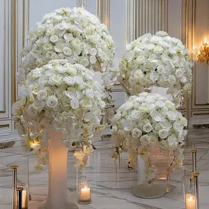 Bola de Flores Artificiales de Seda de Lujo de 60x40cm, Rosa Blanca, Phalaenopsis, Decoración para Mesa de Comedor de Boda, Guía Geométrica para Decoración de Caminos - Product Image 1