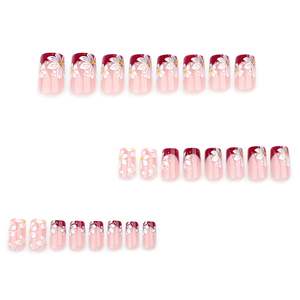 <span class=keywords><strong>Uñas</strong></span> Acrílicas de Lujo al por Mayor, Estilo Francés, Flor Roja, Simples, Cortas, Cuadradas, 24 Piezas, Hechas a Máquina, Semi-Manuales - Product Image 2