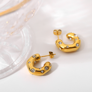 <span class=keywords><strong>Pendientes</strong></span> de Aro en Forma de Círculo de Acero Inoxidable Chapado en Oro de 18K, Joyería con Zirconia Brillante en Forma de CC para Mujer - Product Image 6