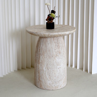 Table basse beige cannelée en faux travertin, table d'appoint moderne en imitation pierre de grotte à coins arrondis pour salon