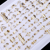 Lot de 100 bagues de phalange bohèmes chic, empilables, plaquées or, vente en gros, bagues de doigt mixtes en acier inoxydable