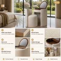 Ensemble coiffeuse Nora Ivory avec chaise rembourrée et miroir rond rabattable, meuble de chambre à coucher