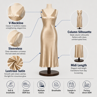 Robe Midi en Satin Doux Col V Sans Manches pour Femme, Coupe Biaisée, Colonne, Luxe Doré, Élégante, Logo Personnalisé, OEM, Vente en Gros
