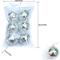 Boule disco miroir 4D de 6 cm avec corde, argentée, décorations de Noël pour arbre, ornements suspendus