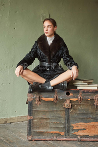 <strong>Lady's</strong> <strong>Car</strong> Jacket Broadtail Fur with Sable Collar and Belt Astrakhan Swakara Karakul Fur <strong>Coat</strong> Leather Jackets for <strong>Ladies</strong> - Product Image 6