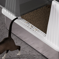 Grande litière latérale haute pour plusieurs chats, facile à nettoyer, en acier inoxydable, avec bac et pelle