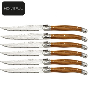 Nueva Colección <span class=keywords><strong>de</strong></span> Cuchillos para Carne <span class=keywords><strong>de</strong></span> Acero Inoxidable con Hoja con Patrón Damasco Láser, Cuchillo Laguiole con Mango <span class=keywords><strong>de</strong></span> Madera Brillante Personalizado - Product Image 3