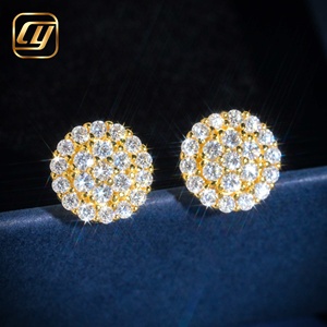 Boucles d'oreilles en argent S925 plaqué or 14 carats, pavées de moissanite ronde et de diamants VVS en grappe, bijoux fins en gros - Product Image 2