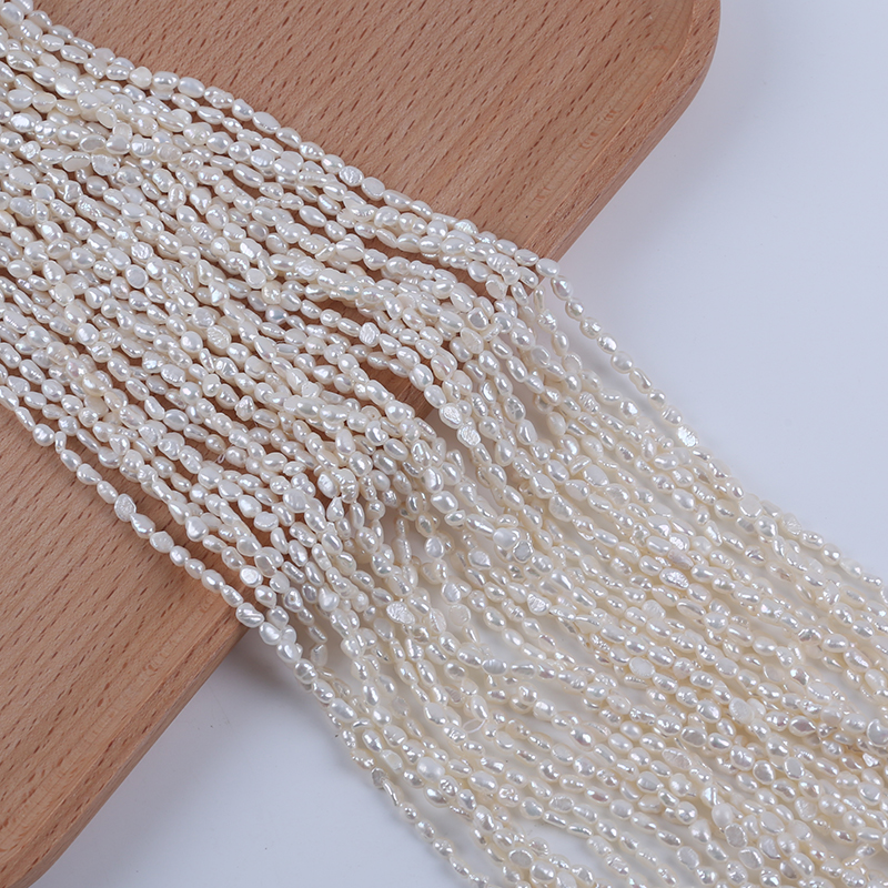 Wholesale 3-4mm Natural White pink Purple Color Baroque Freshwater Pearl Strand