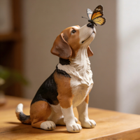 Statue de chien de haute qualité en résine faite à la main et peinte à la main, taille personnalisée, avec un papillon sur le nez, pour la décoration de la maison