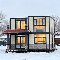 Maison préfabriquée avec auvent détachable, résistante à l'humidité, 2 chambres, à double étage