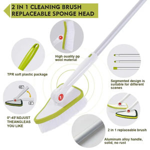 Brosse de nettoyage 2-en-1 pour salle de bain, manche long, avec têtes en poils et éponges, extensible, vente en gros, 1 ensemble - Product Image 6