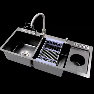 Colori neri lavello da cucina in acciaio inossidabile fatto a mano di alta qualità con set di accessori per l'acqua