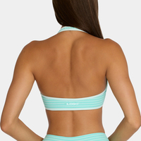 Soutien-gorge de sport dos nu pour femme OEM, col rond, rayures contrastées, respirant, anti-transpiration, léger, pour fitness, gym et yoga