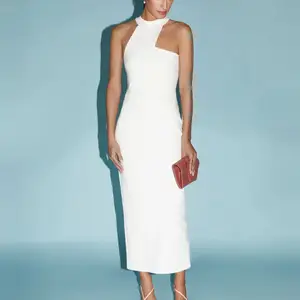 Fashionable long formal dresses party bodycon white women dinner halterneck elegant ladies dress